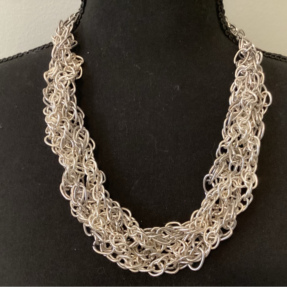 Multi Entwined Silver Chain Necklace